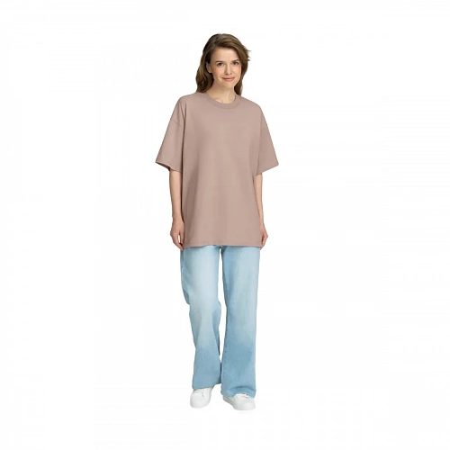 Футболка На одной орбите, свободный крой, unisex, однотонная, бежевая, 250 г, хлопок 100%, без рисунка, Триколор, размер S